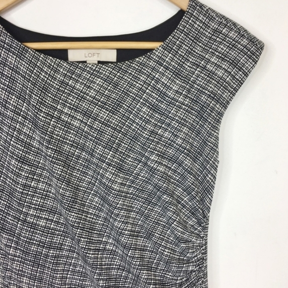 LOFT Black White Sheath Dress Cap Sleeves Gathered Side Waist Women's Small S - Picture 3 of 12